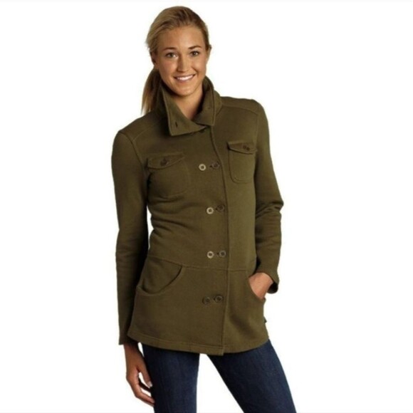 prAna Breathe Women's Olive Green Double Breasted Military Style Jacket Size XL - Picture 1 of 6